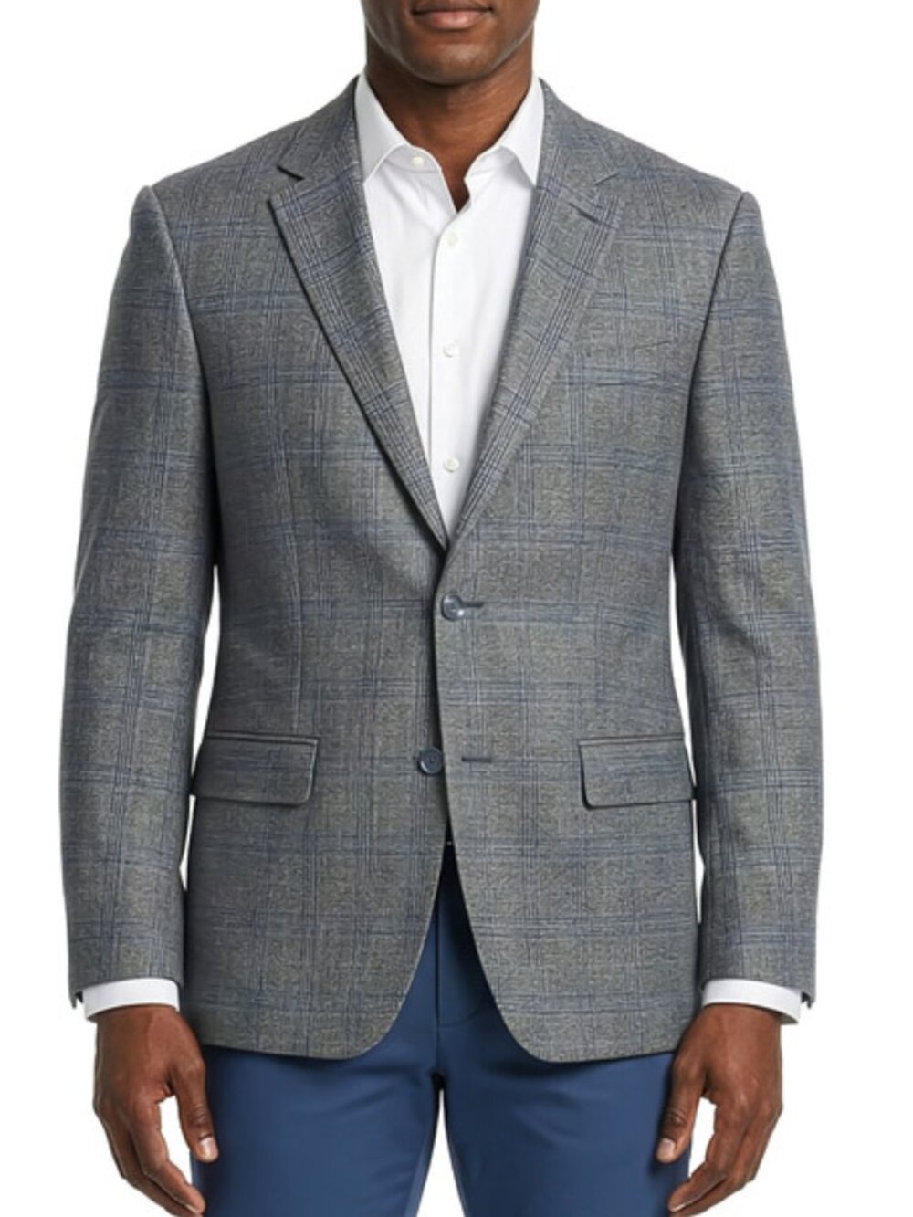 Mid Grey Plaid Notch Lapel Modern Fit Men's Jacket